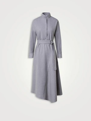 Belted Wool Flannel Shirt Dress