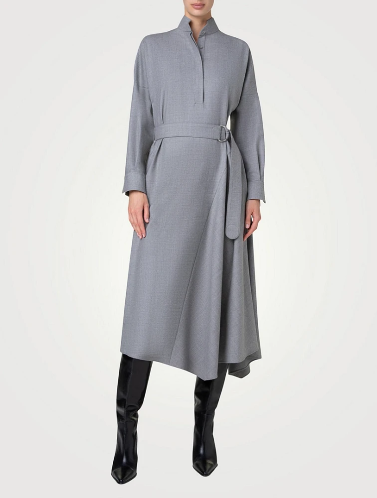 Belted Wool Flannel Shirt Dress