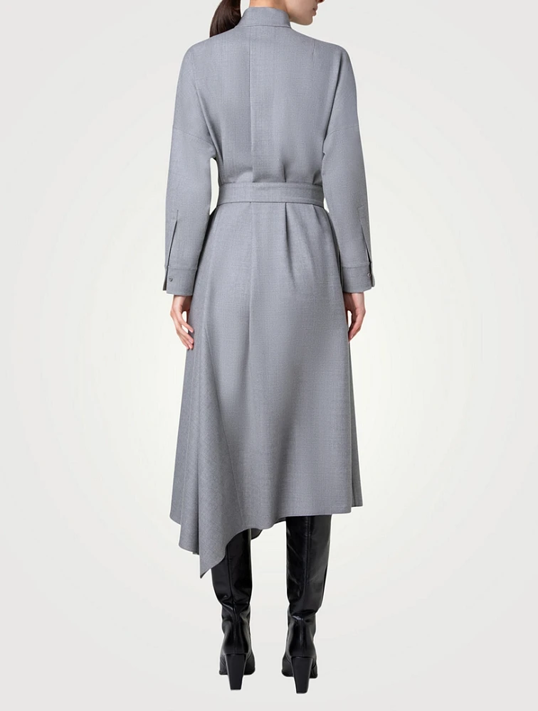 Belted Wool Flannel Shirt Dress