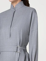 Belted Wool Flannel Shirt Dress