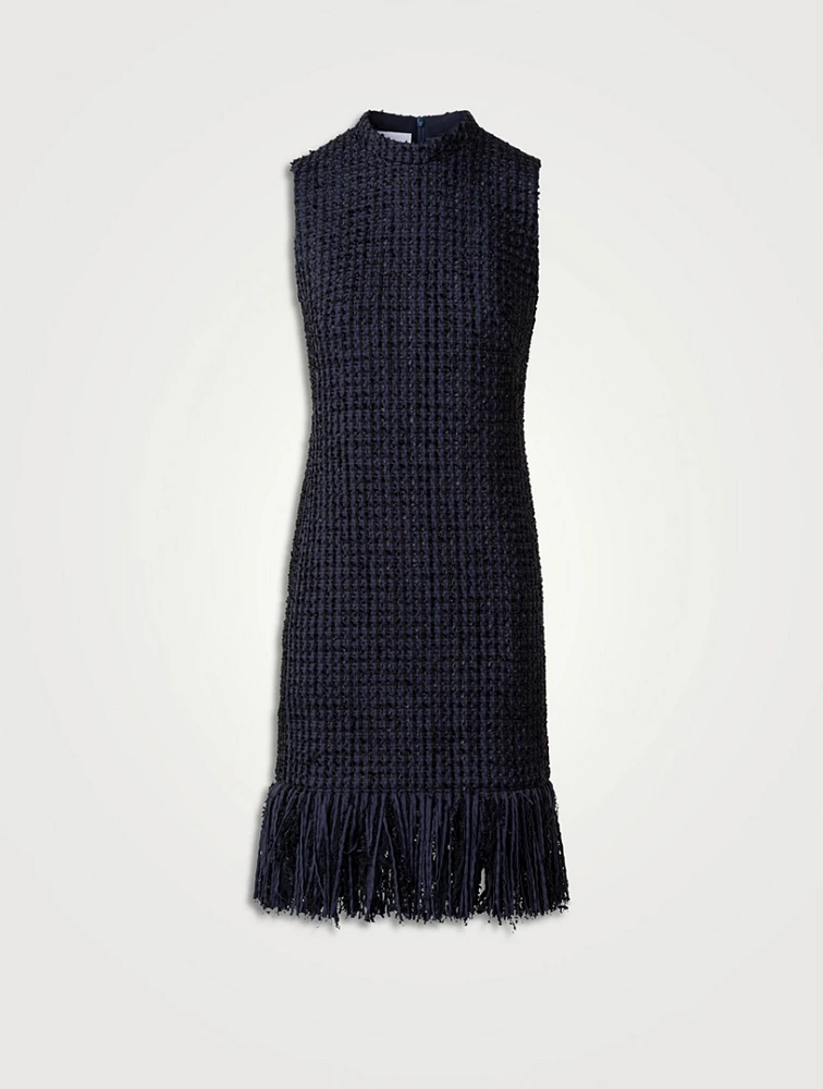 Fringe-Trimmed Tweed Sheath Dress