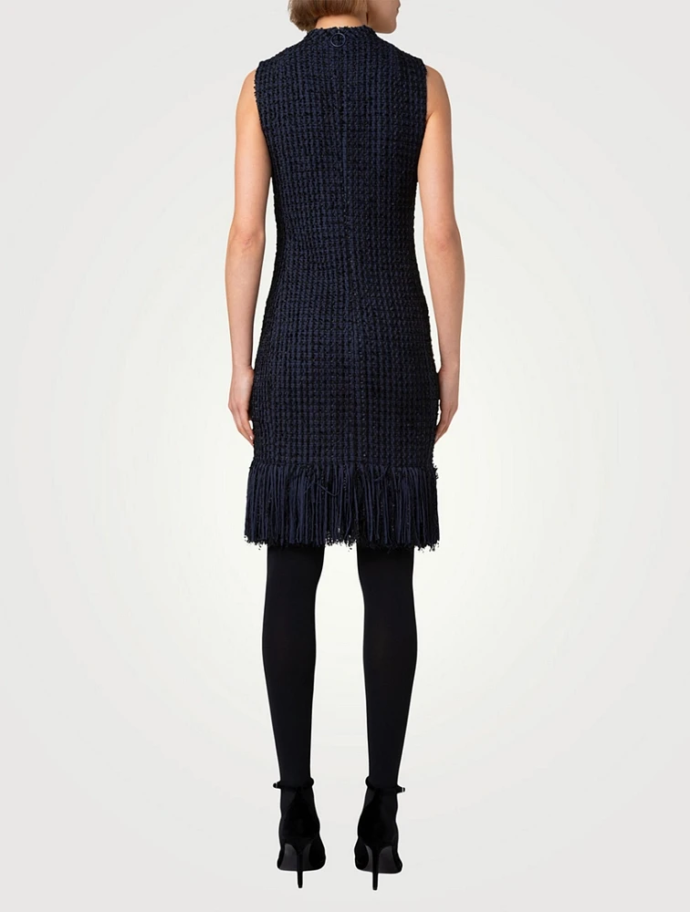 Fringe-Trimmed Tweed Sheath Dress