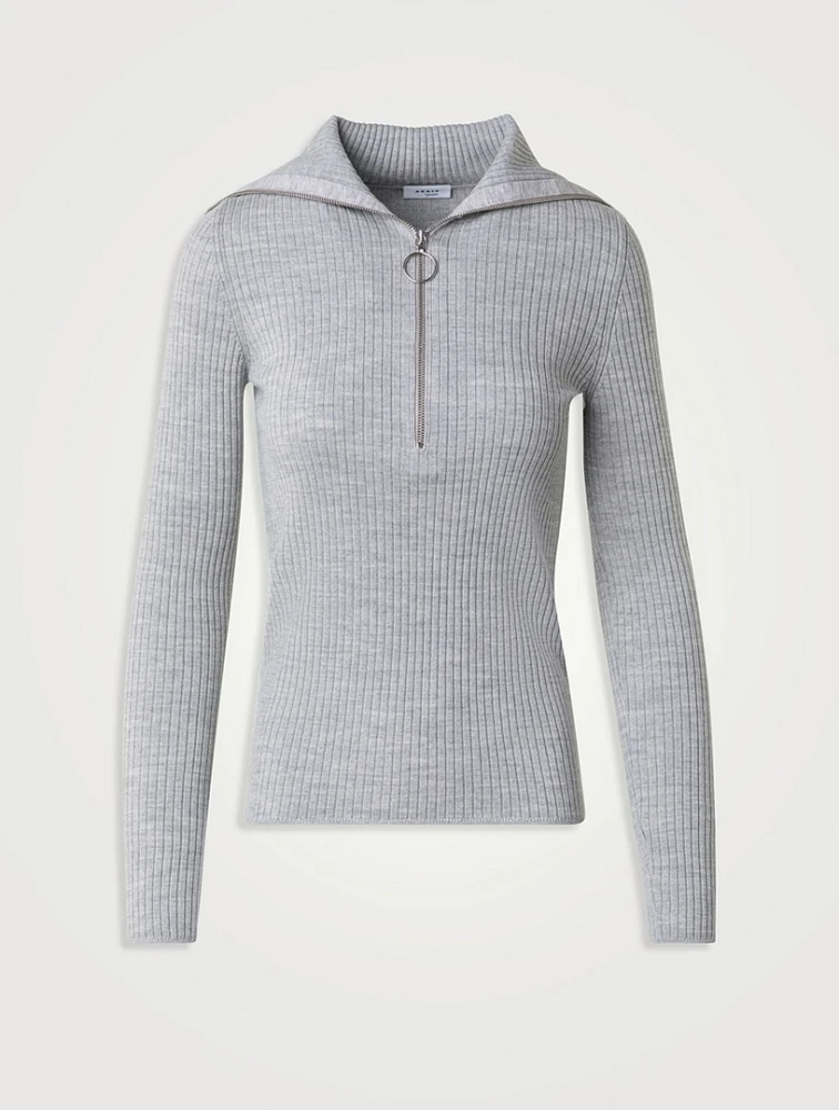 Ribbed Wool Polo Sweater