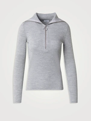 Ribbed Wool Polo Sweater
