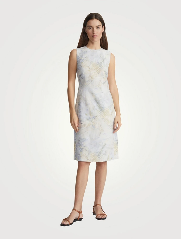 Harpson Linen-Blend Sheath Dress Eco Fern Print