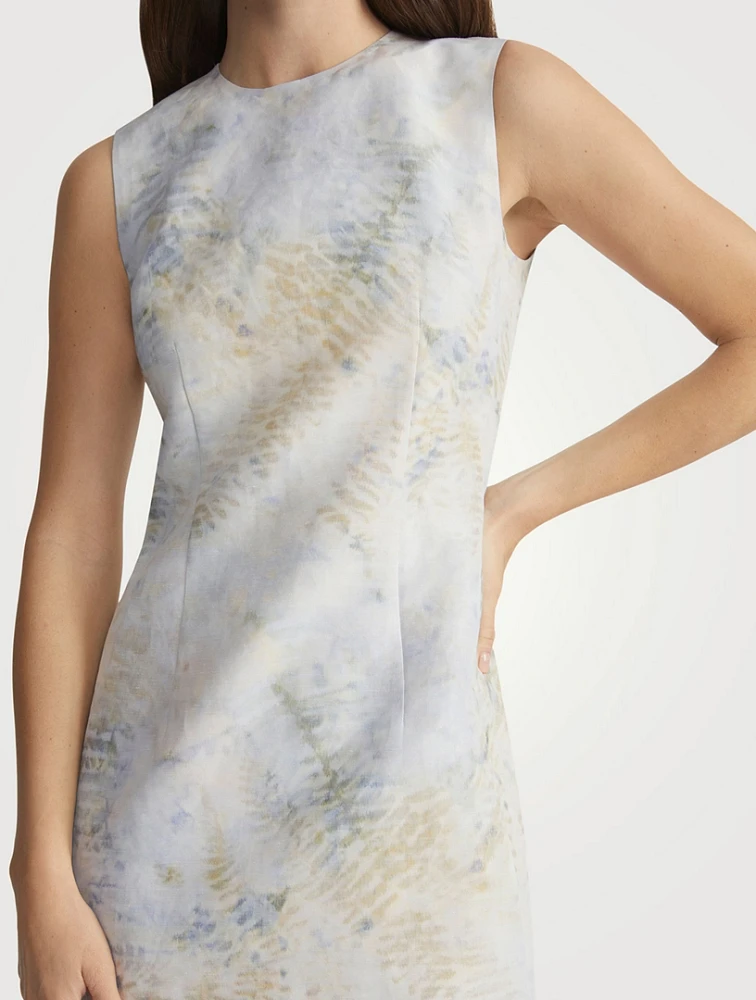 Harpson Linen-Blend Sheath Dress Eco Fern Print
