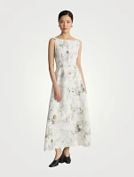 Silk Linen Dress Eco Leaves Print