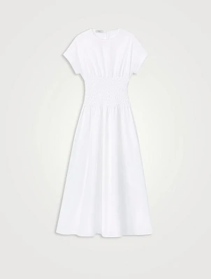 Smocked-Waist Organic Cotton Poplin Midi Dress