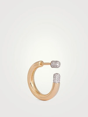 Tube 14K Gold Earring With Pavé Diamonds