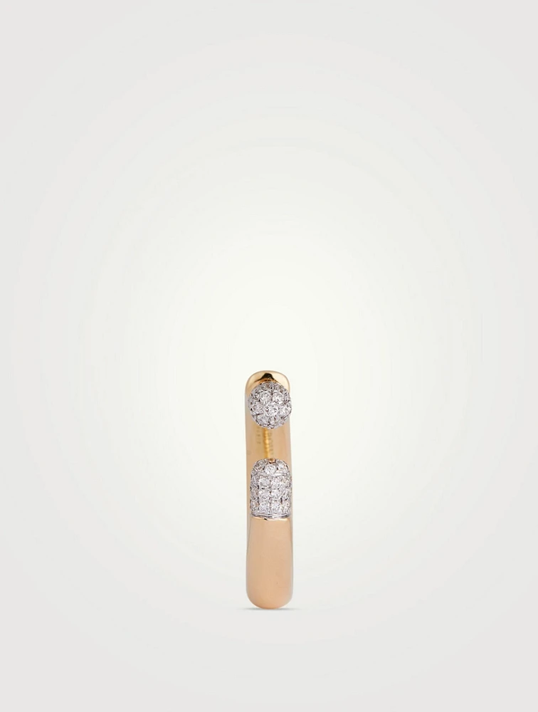 Tube 14K Gold Earring With Pavé Diamonds