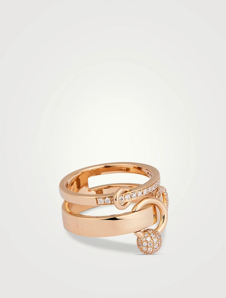 Double Piercing 14K Gold Ring With Diamonds