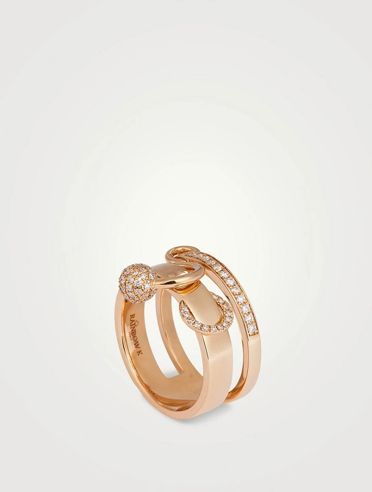 Double Piercing 14K Gold Ring With Diamonds