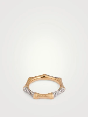 Bamboo 14K Gold Ring With Diamonds