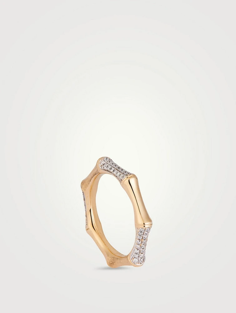 Bamboo 14K Gold Ring With Diamonds