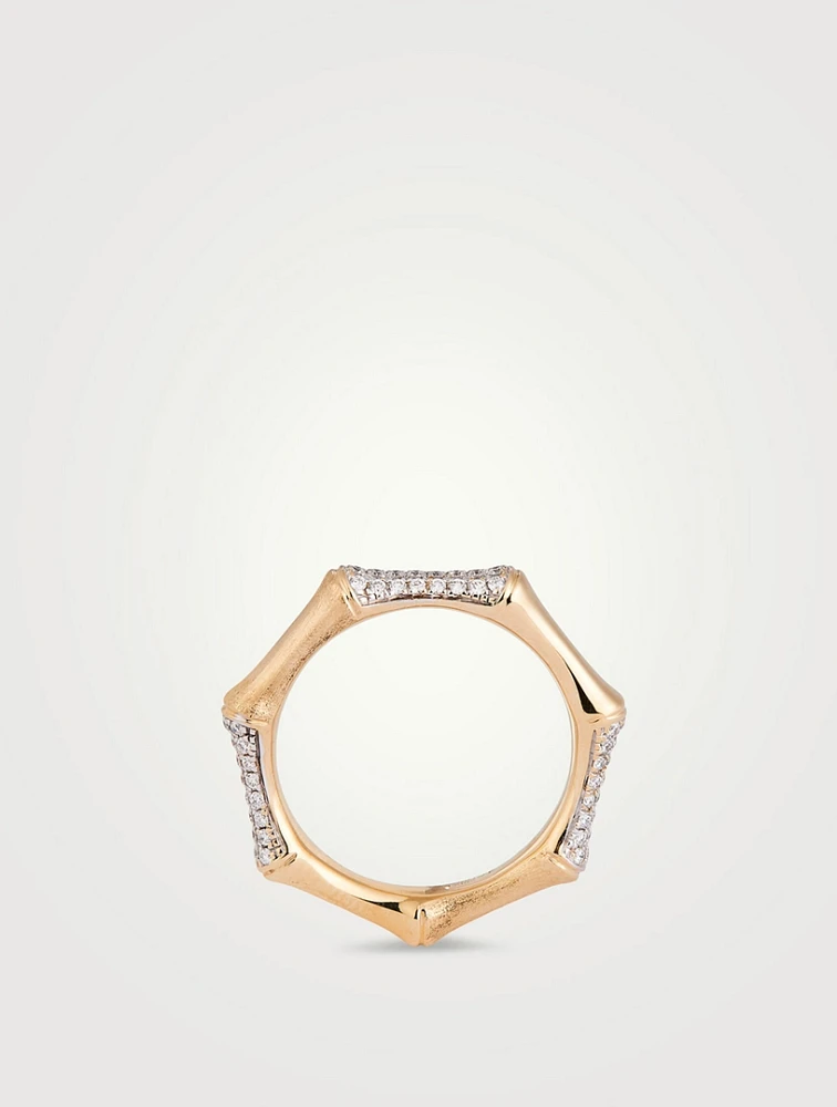 Bamboo 14K Gold Ring With Diamonds