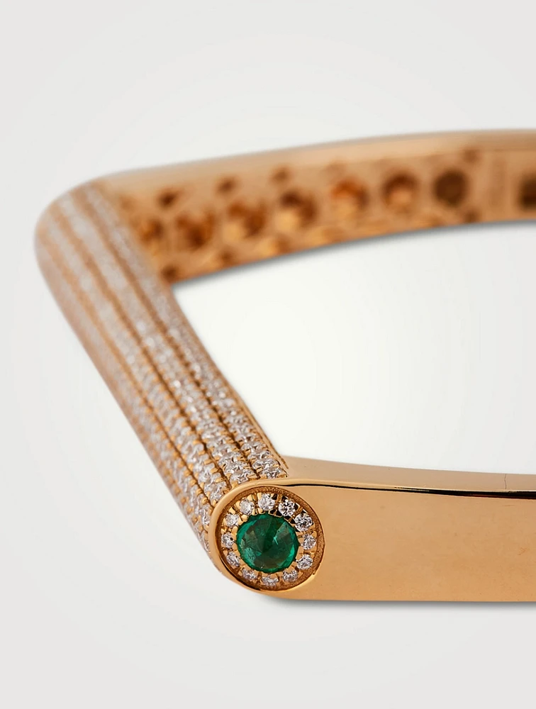 Grace 14K Gold Bangle With Diamonds And Emeralds