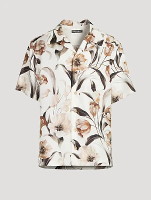 Silk Short-Sleeve Shirt Floral Print