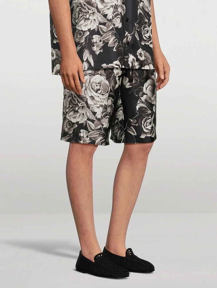 Silk Shorts Floral Print