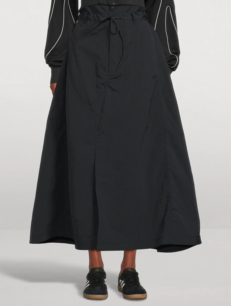 Crinkle Nylon Midi Skirt