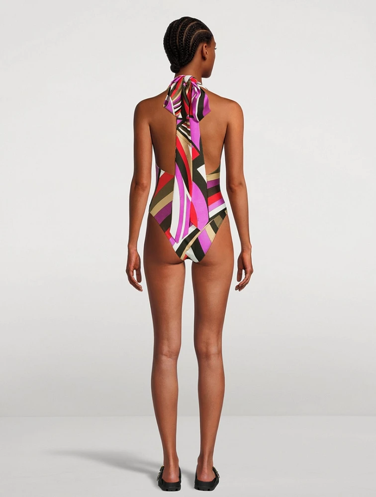 One-Piece Halter Swimsuit Iride Print