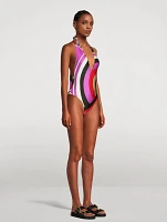 One-Piece Halter Swimsuit Iride Print