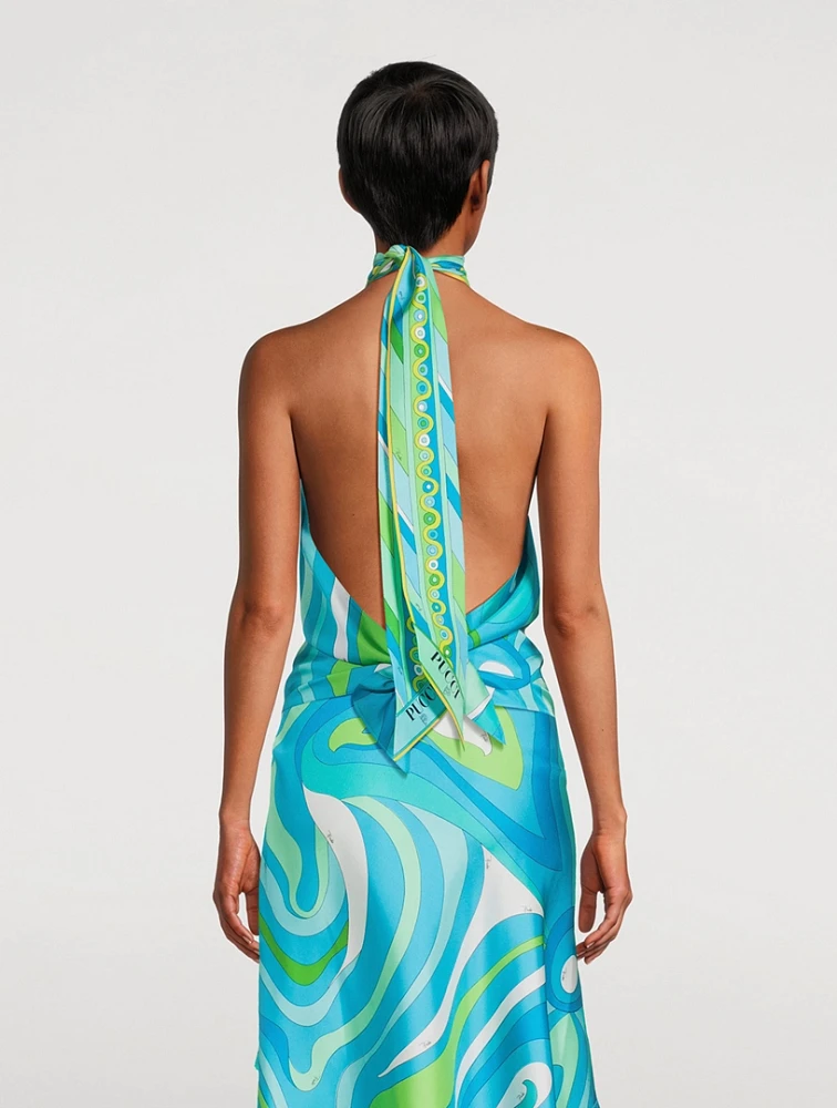 Silk Twill Halter Top In Marmo Print