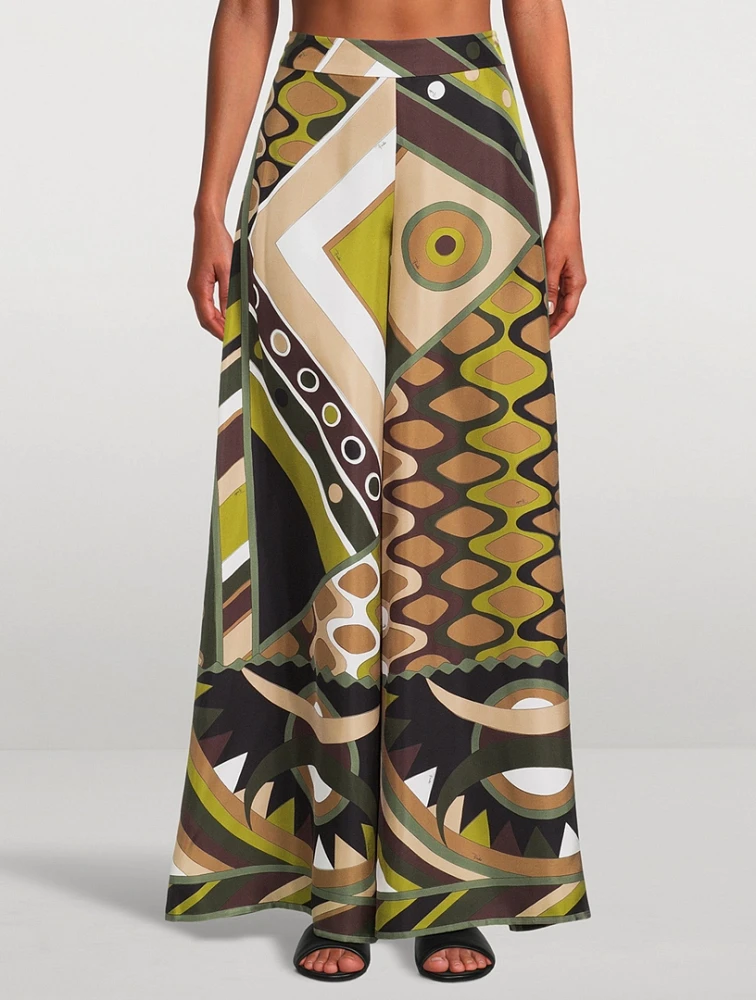 Silk Twill Wide-Leg Trousers Vivara Print