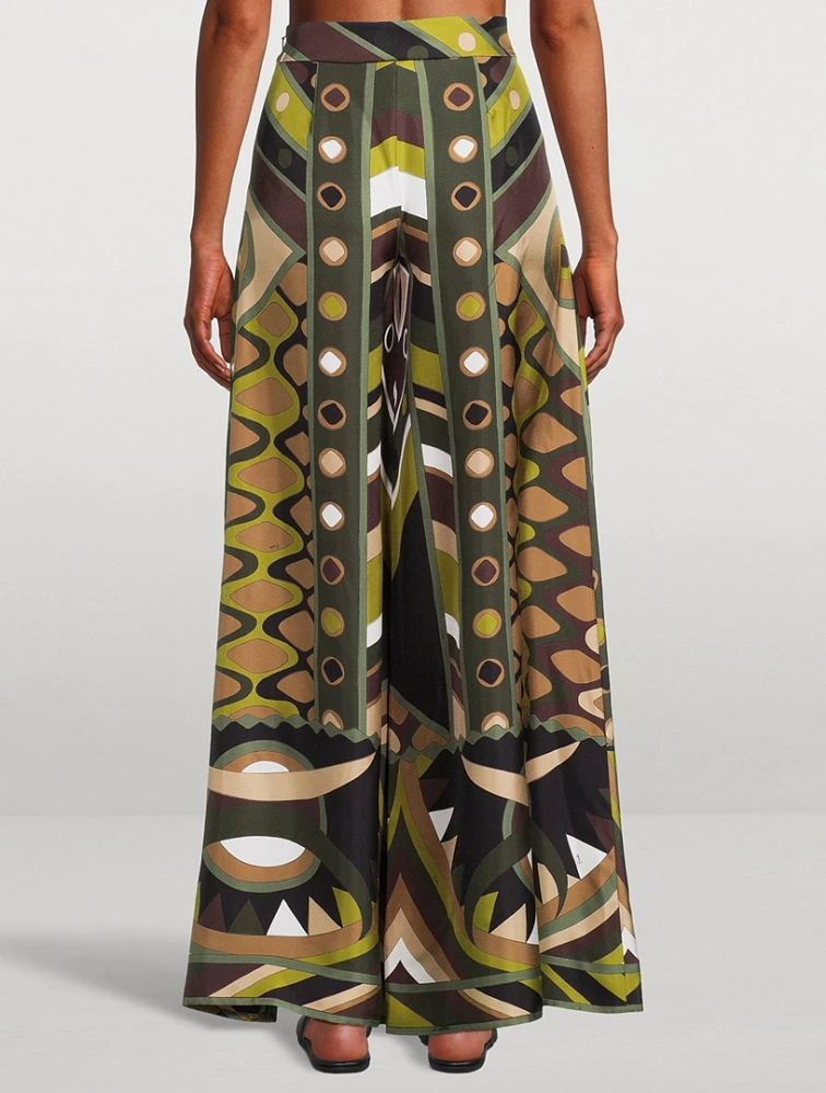 Silk Twill Wide-Leg Trousers Vivara Print