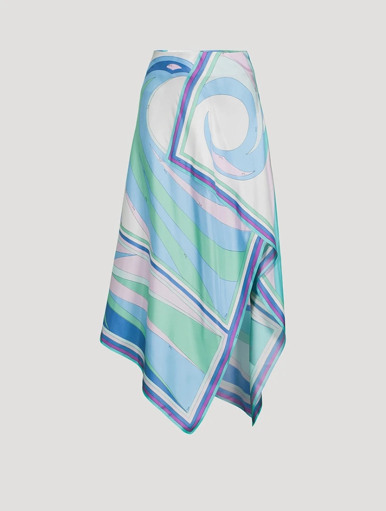 Asymmetric Silk Twill Midi Skirt Cigni Print