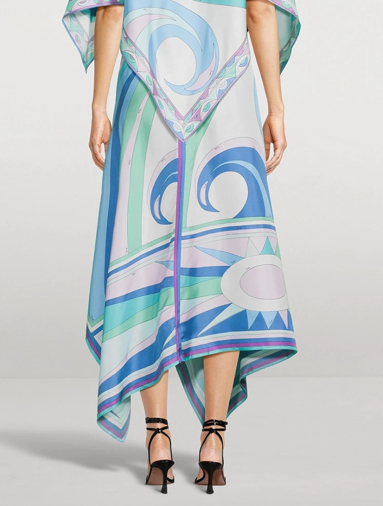 Asymmetric Silk Twill Midi Skirt Cigni Print