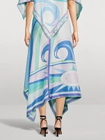 Asymmetric Silk Twill Midi Skirt Cigni Print