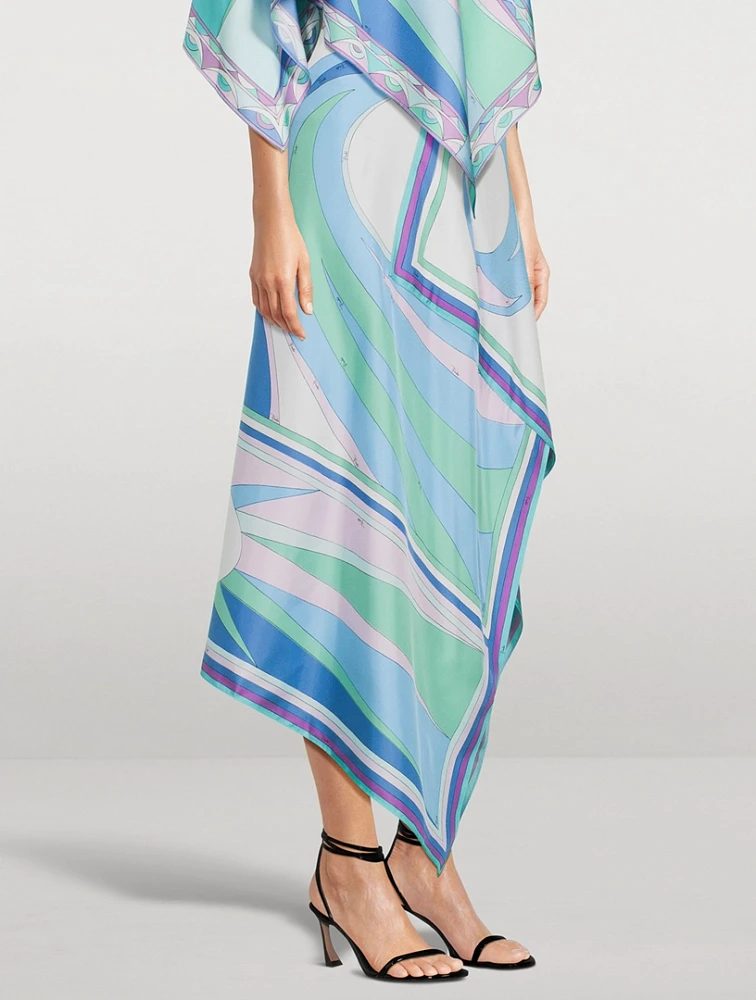 Asymmetric Silk Twill Midi Skirt Cigni Print