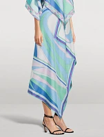 Asymmetric Silk Twill Midi Skirt Cigni Print