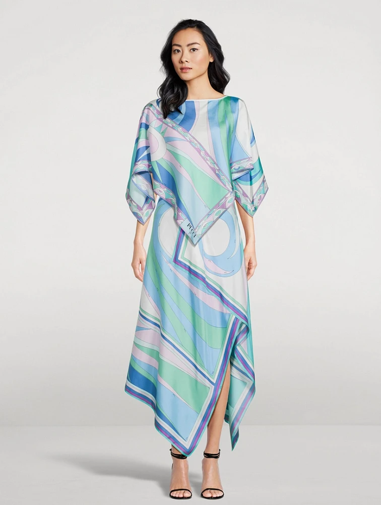 Asymmetric Silk Twill Midi Skirt Cigni Print
