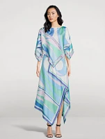 Asymmetric Silk Twill Midi Skirt Cigni Print