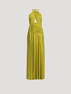 Metallic Jersey Halter Maxi Dress