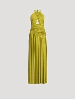 Metallic Jersey Halter Maxi Dress