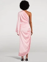 Oscar Fringe-Trimmed One-Shoulder Dress