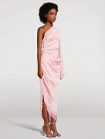 Oscar Fringe-Trimmed One-Shoulder Dress