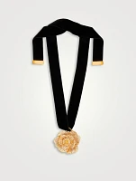 Pave Gardenia On Velvet Rope Necklace