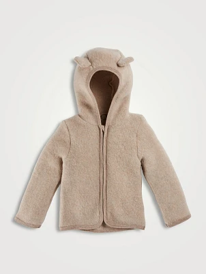Wool Fleece Zip Hoodie With Ears