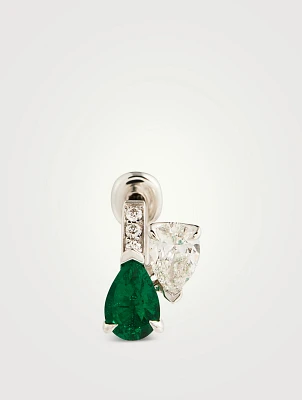Serti Sur Vide White Gold Earring With Emerald And Diamonds
