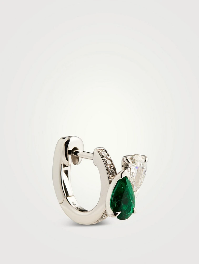 Serti Sur Vide White Gold Earring With Emerald And Diamonds