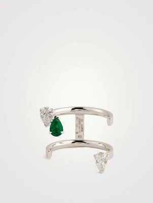Serti Sur Vide White Gold Ring With Emerald And Diamonds