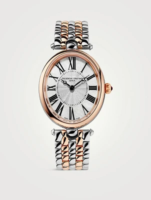 Art Deco Oval Two-Tone Stainless Steel Bracelet Watch