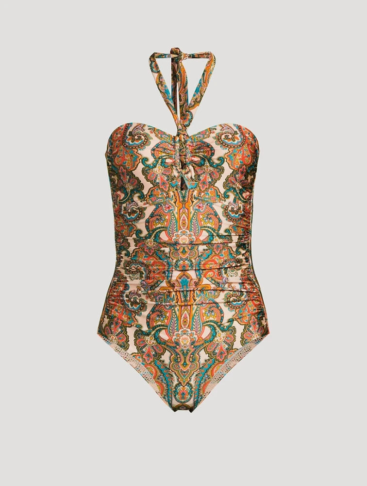 Ottie Halter One-Piece Swimsuit Paisley Print