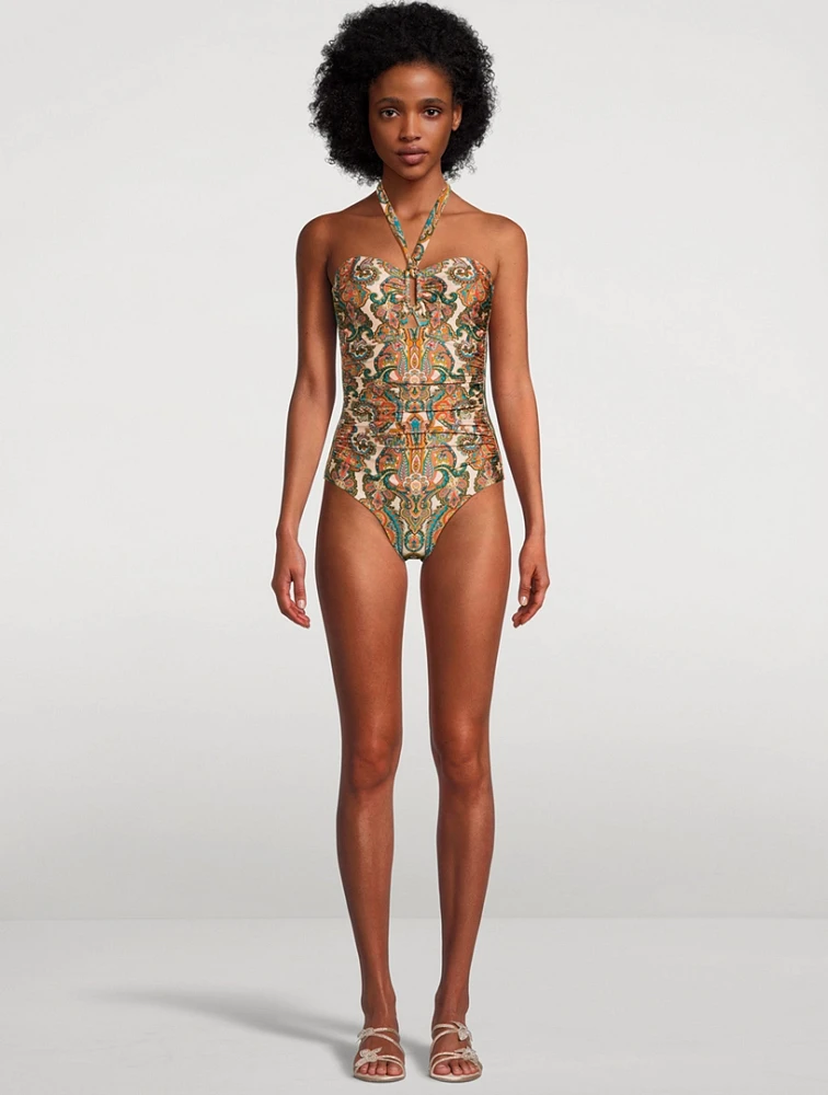 Ottie Halter One-Piece Swimsuit Paisley Print