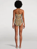 Ottie Halter One-Piece Swimsuit Paisley Print