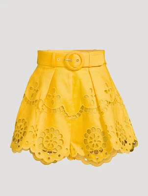 Pop Embroidered Linen Shorts