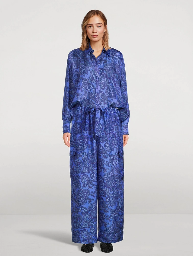 Ottie Oversized Silk Shirt Paisley Print